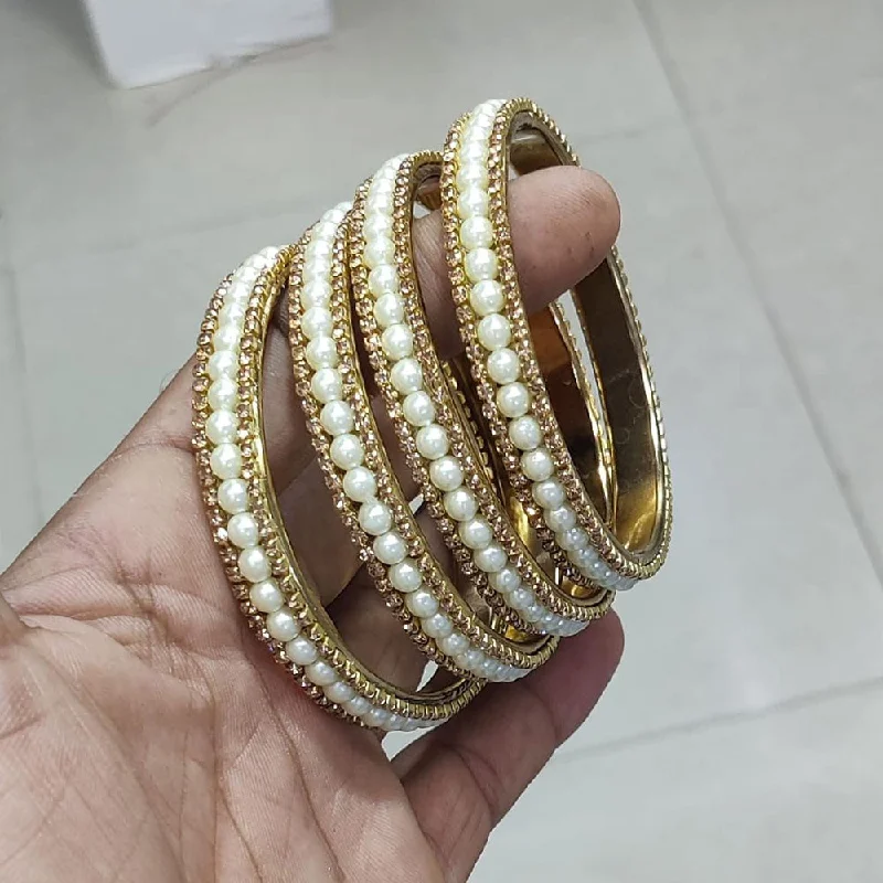 women’s thin gold bracelet-Pooja Bangles Gold Plated Pearl Bangles Set