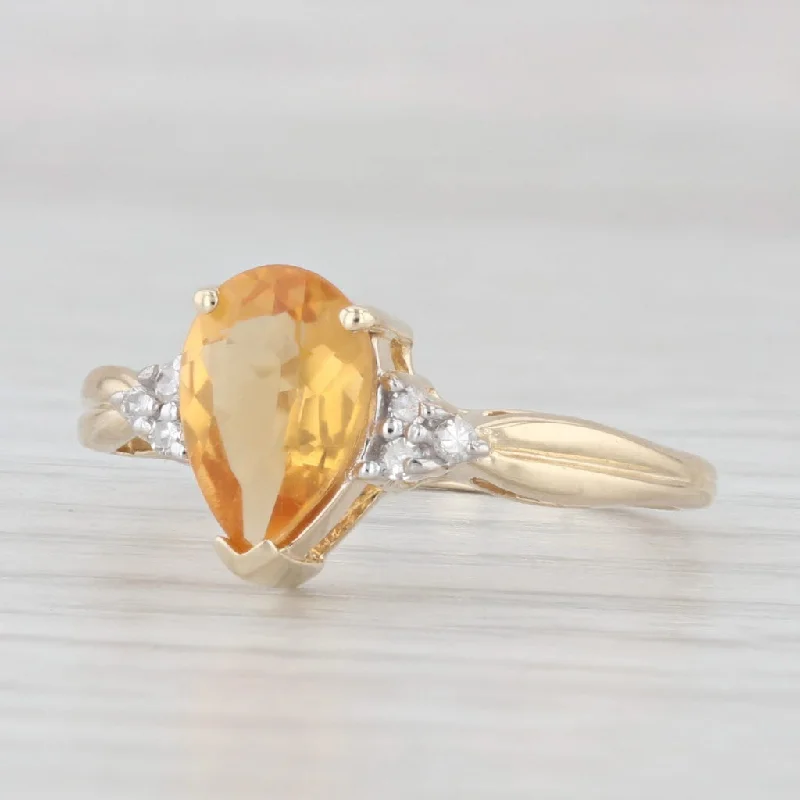 women’s antique engagement ring-1.08ctw Orange Pear Citrine Diamond Ring 10k Yellow Gold Size 7 Teardrop