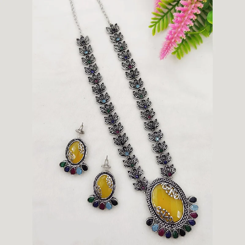 women’s custom pendant necklace-Fancyla Oxidised Plated Pota Stone Necklace Set