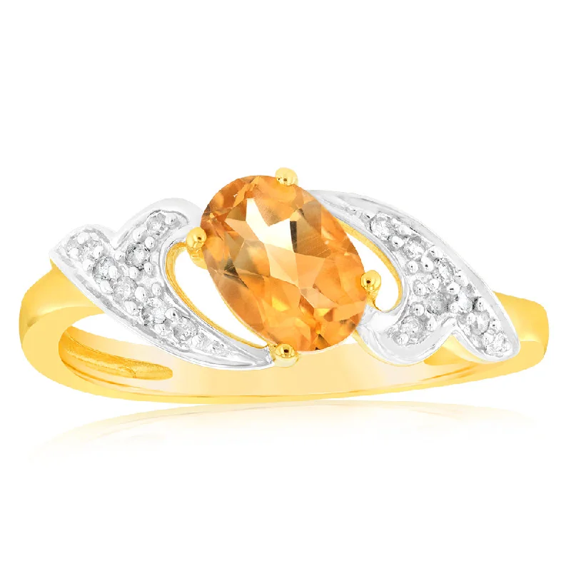 women’s classic engagement ring-9ct Yellow & White Gold Two Tone Natural Citrine And Diamond Ring