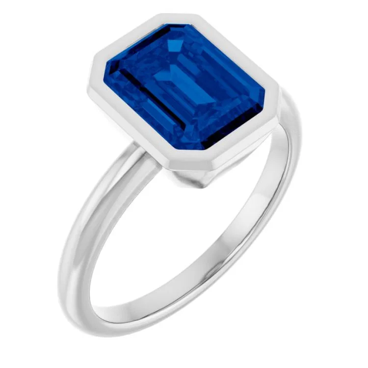 women’s promise ring-Sterling Silver Lab-Grown Blue Sapphire Ring