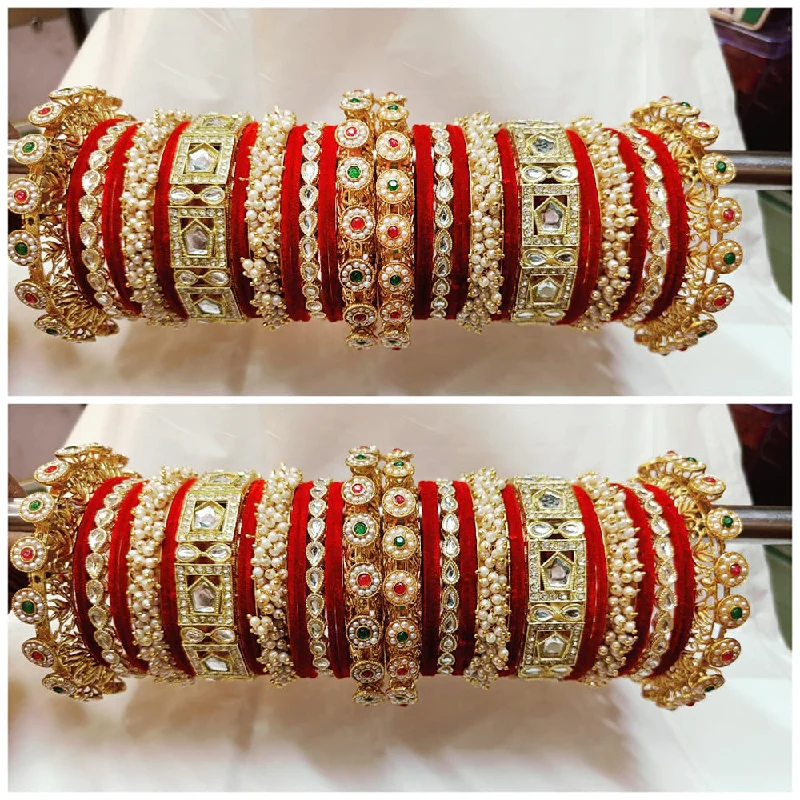 women’s personalized bangles-Shagna Gold Plated Pearl And Kundan Bridal Chura