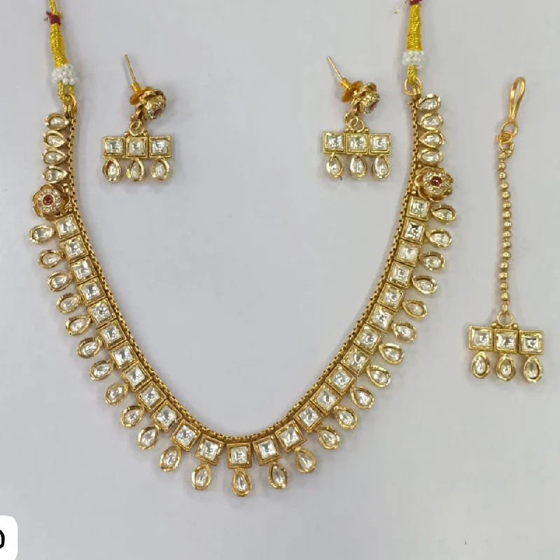 women’s custom necklace-JCM Gold Plated Kundan Stone Necklace Set