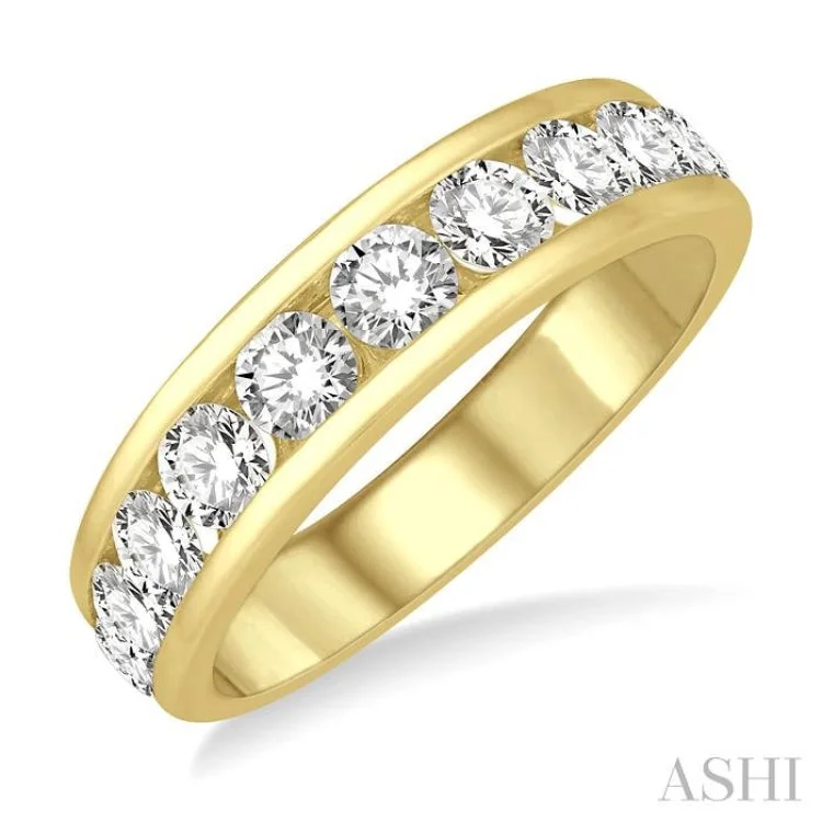 women’s chunky ring-1 1/2 ctw Channel Set 11 Stone Round Cut Diamond Wedding Band in 14K Yellow Gold