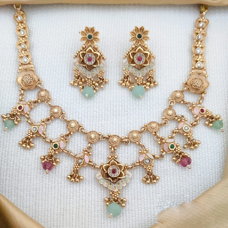 women’s sapphire necklace-Akruti Collection Gold Plated Kundan Stone And Meenakari Necklace Set