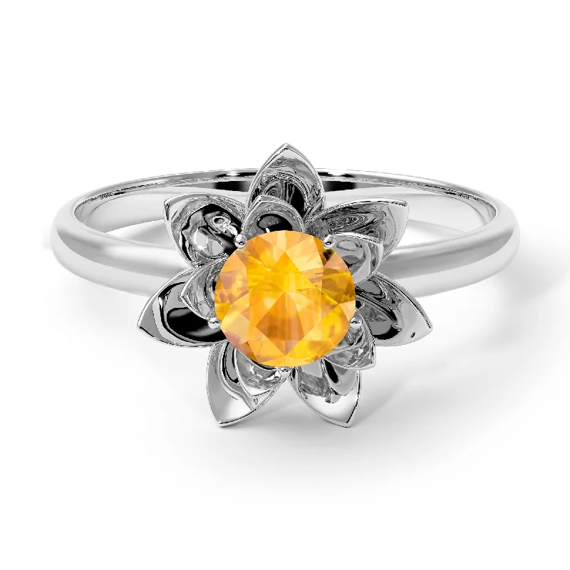 women’s engagement ring with emerald-Lotus Flower Solitaire Yellow Diamond Ring - Lotus no. 1003