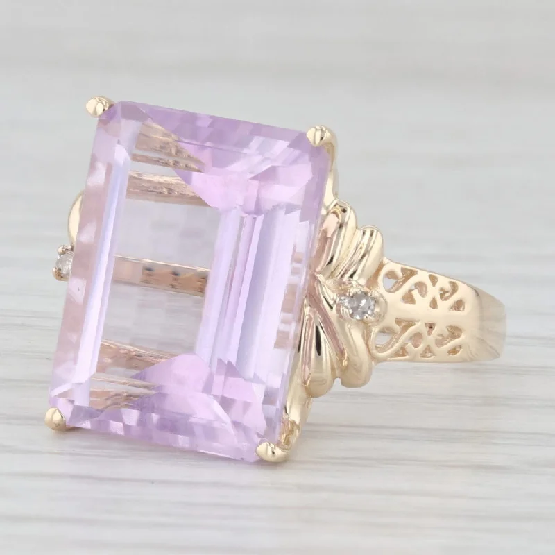 women’s oval engagement ring-12.02ctw Emerald Cut Amethyst Diamond Ring 10k Yellow Gold Size 8.25 Cocktail