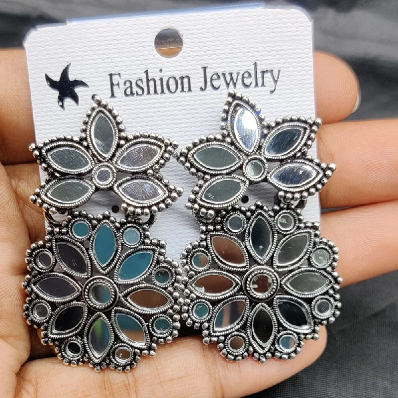 women’s diamond stud earrings-Manisha Jewellery Oxidised Plated Mirror Dangler Earrings