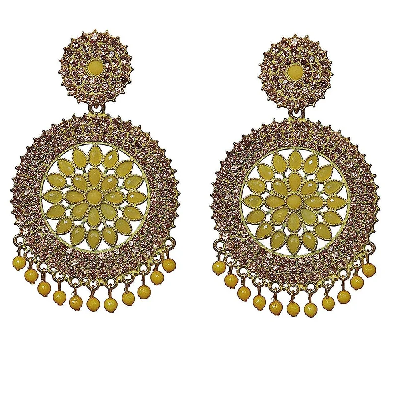 women’s teardrop earrings-Subhag Alankar Yellow Stone earrings for Girls and Women. Alloy Chandbali Earring