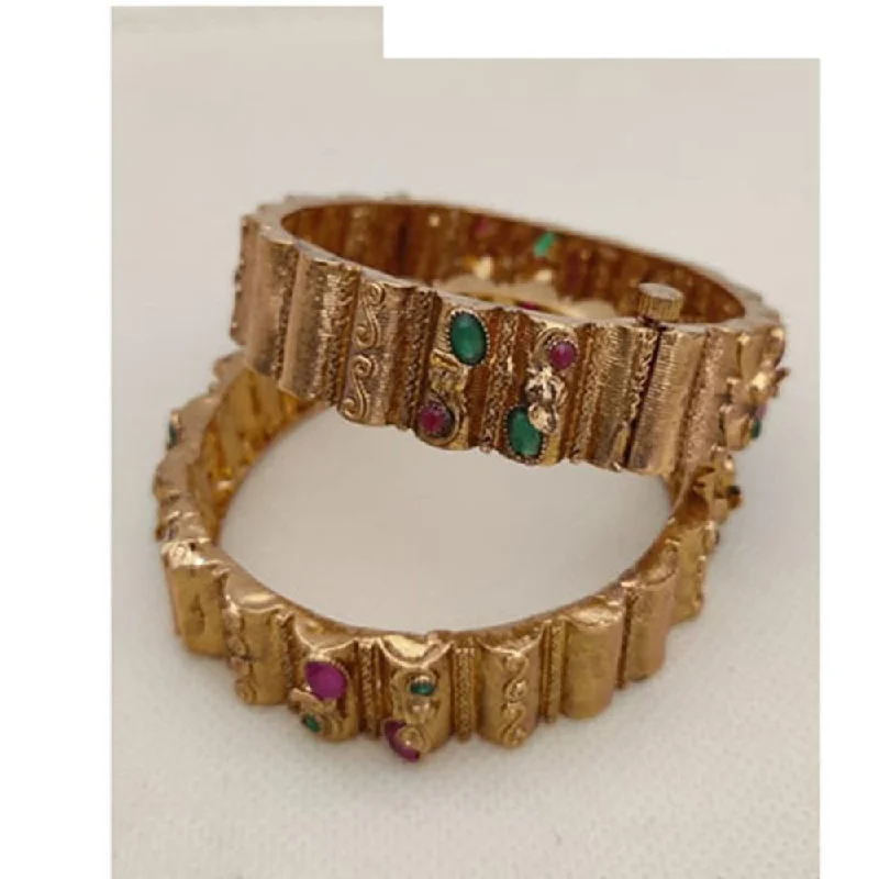 women’s adjustable gold bracelet-Jewel Addiction Gold Plated Pota Stone Openable Bangles Set