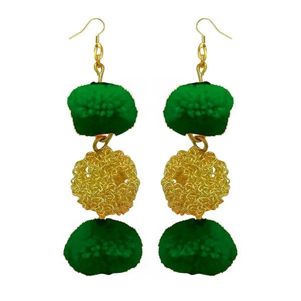 women’s custom stud earrings-Tip Top Fashions Green Pompom Thread Earrings - 1308347F