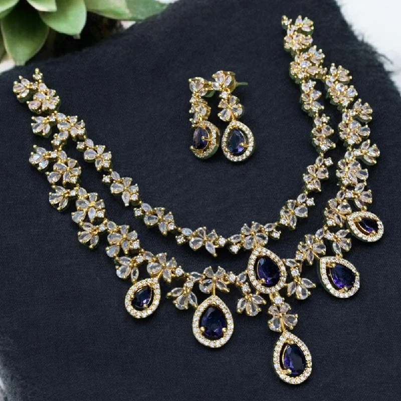 women’s chic necklace-Sona Creation Gold Plated Crystal Stone Necklace Set