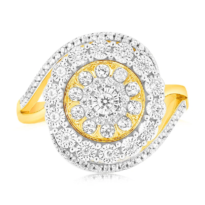 women’s luxury sapphire engagement ring-9ct Yellow Gold 1/4 Carat Diamond Ring with 85 Round Brilliant Cut Diamonds