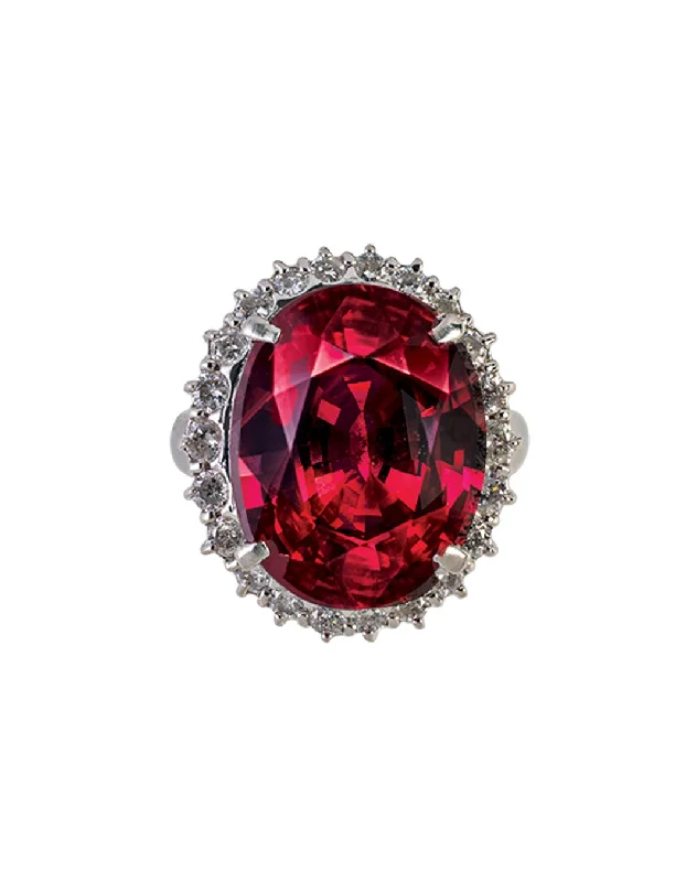 women’s radiant diamond engagement ring-Platinum, Rubellite and Diamond Ring