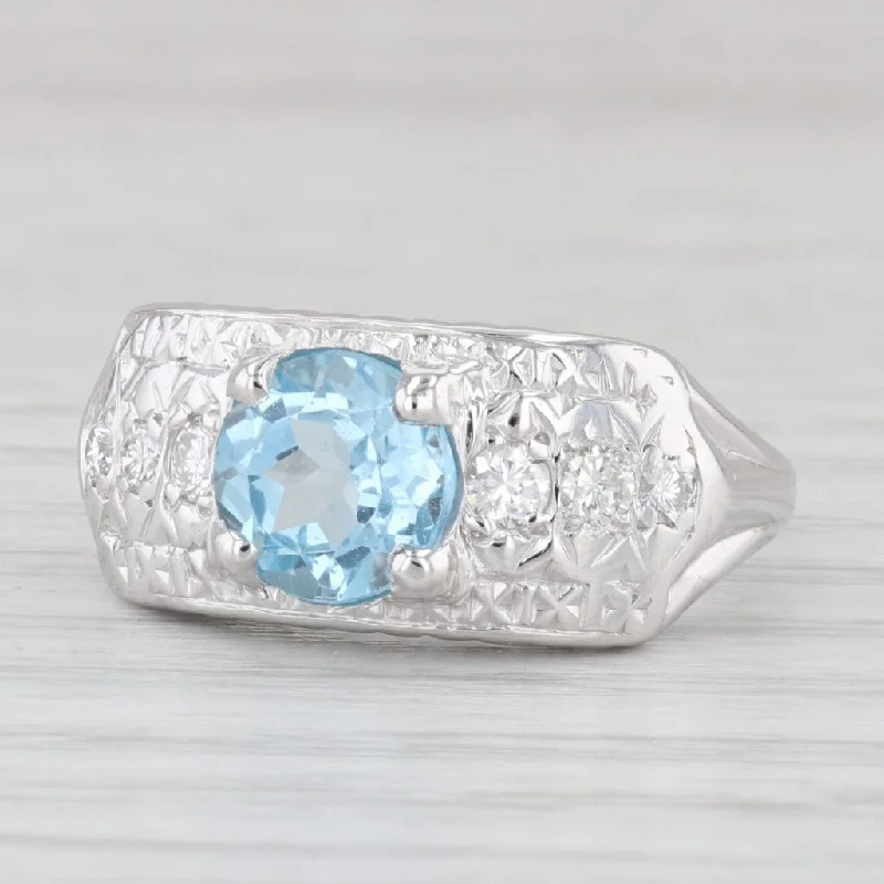 women’s radiant cut engagement ring-1.90 ctw Blue Topaz Diamond Ring 14K White Gold Size 6