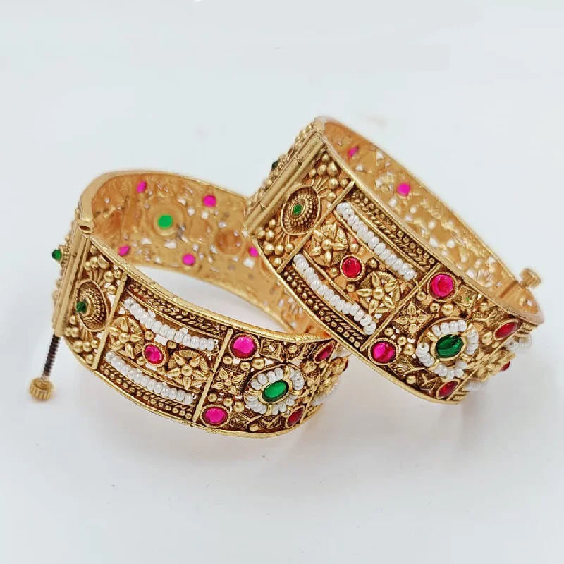 women’s colorful charm bracelet-Pooja Bangles Gold Plated Kundan Openable Bangles Set