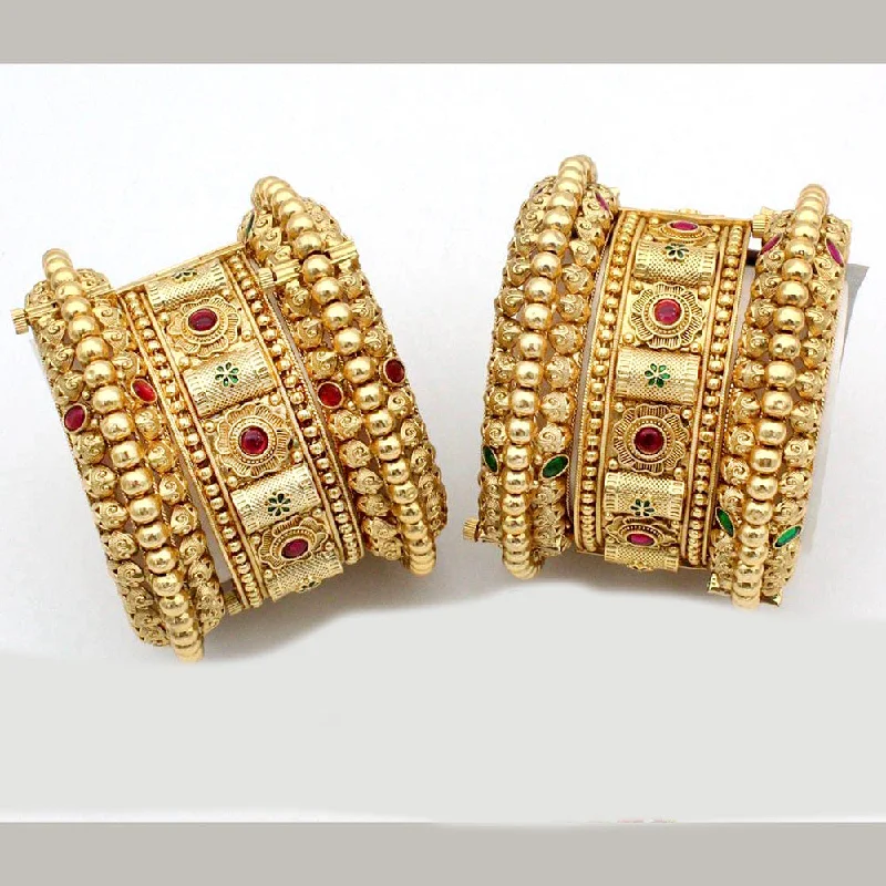 women’s luxury bracelet-Kavita Art Gold Plated Pota Stone Openable Bangles Set