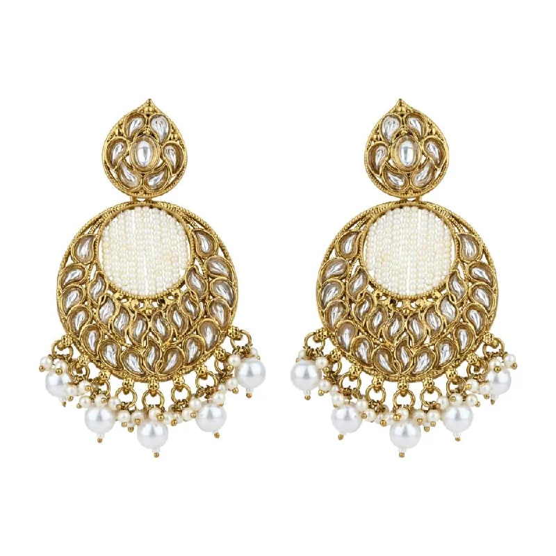 women’s dangling earrings-Etnico Gold Plated Traditional Handcrafted Kundan Pearl Chandbali Earrings For Women (E3176W)