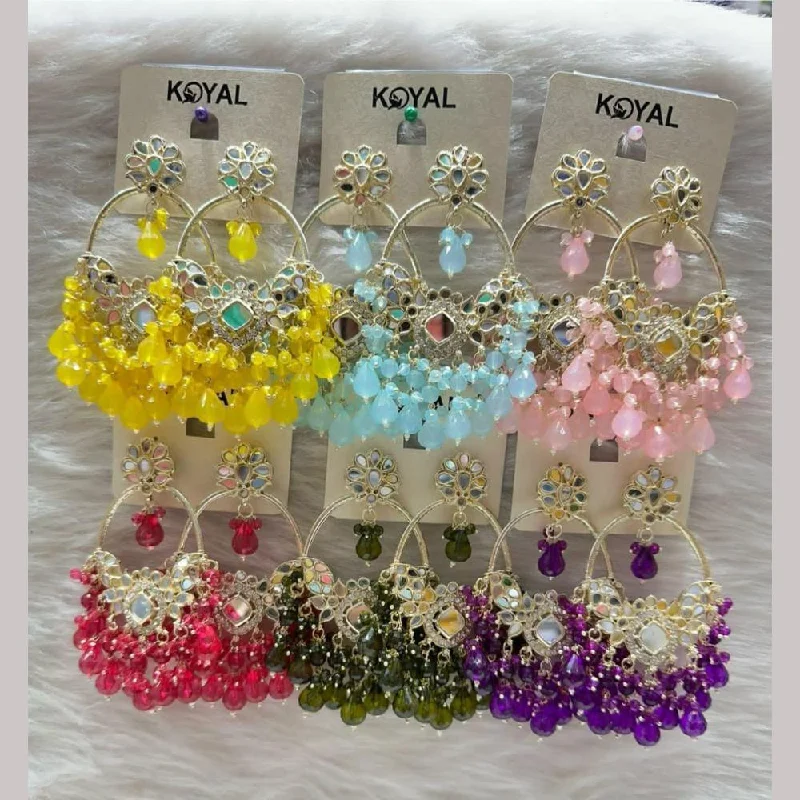 women’s gold crystal earrings-Kavita Art Gold Plated Mirror And Beads Dangler Earrings (Assorted Color 1 Piece Only)