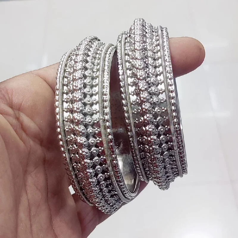 women’s multi-stone bracelet-Pooja Bangles Silver Plated Bangles Set