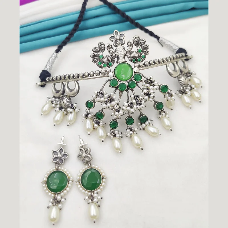 women’s bridal necklace-Fancyla Oxidised Plated Pota Stone Necklace Set