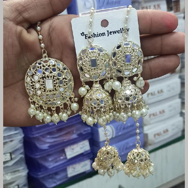 women’s opal earrings-Manisha Jewellery Gold Plated Mirror Jhumki Earrings With Mangtikka