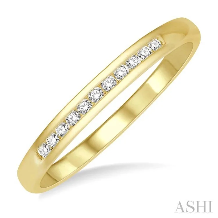 women’s birthstone ring-1/10 ctw Channel Set 11 Stone Round Cut Diamond Wedding Band in 14K Yellow Gold