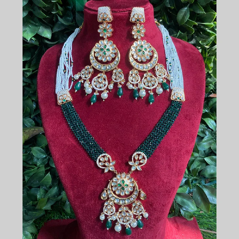 women’s choker necklace-Amoliya Jewels Gold Plated Polki Kundan Meenakari Pearls Long Necklace Set