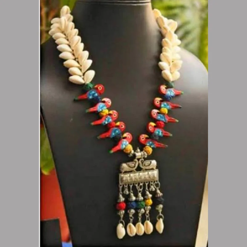 women’s anniversary necklace-Bevy Pearls Oxidised Plated Sea Shell Multi Parrot Necklace