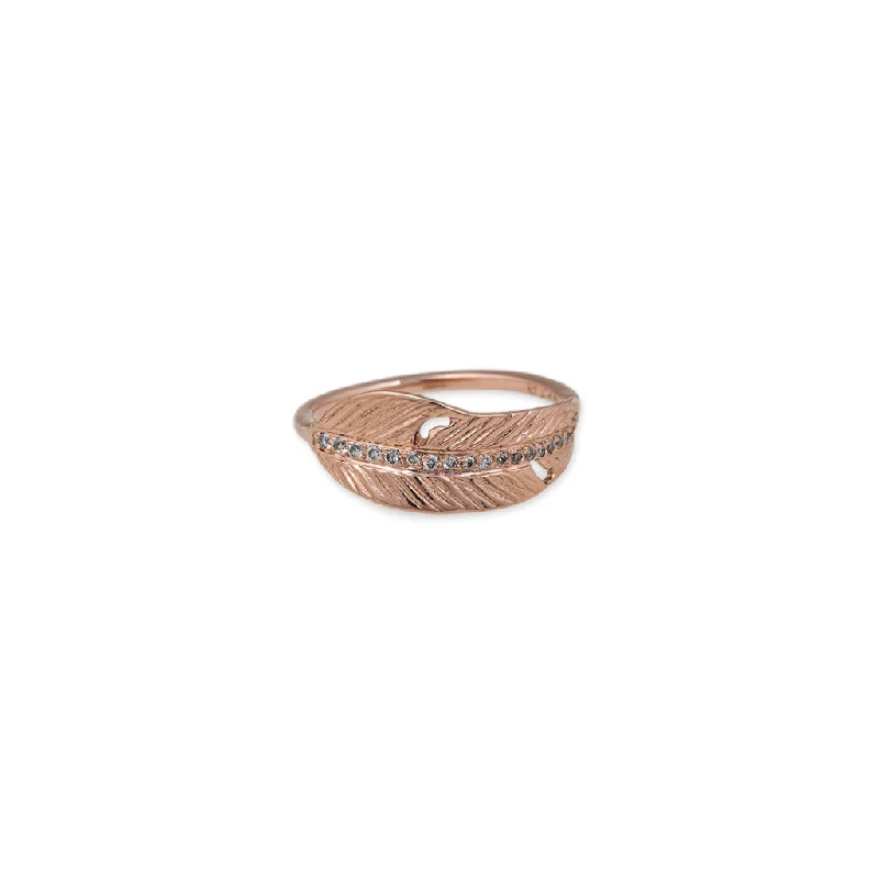 women’s antique wedding ring-PAVE GOLD FEATHER RING