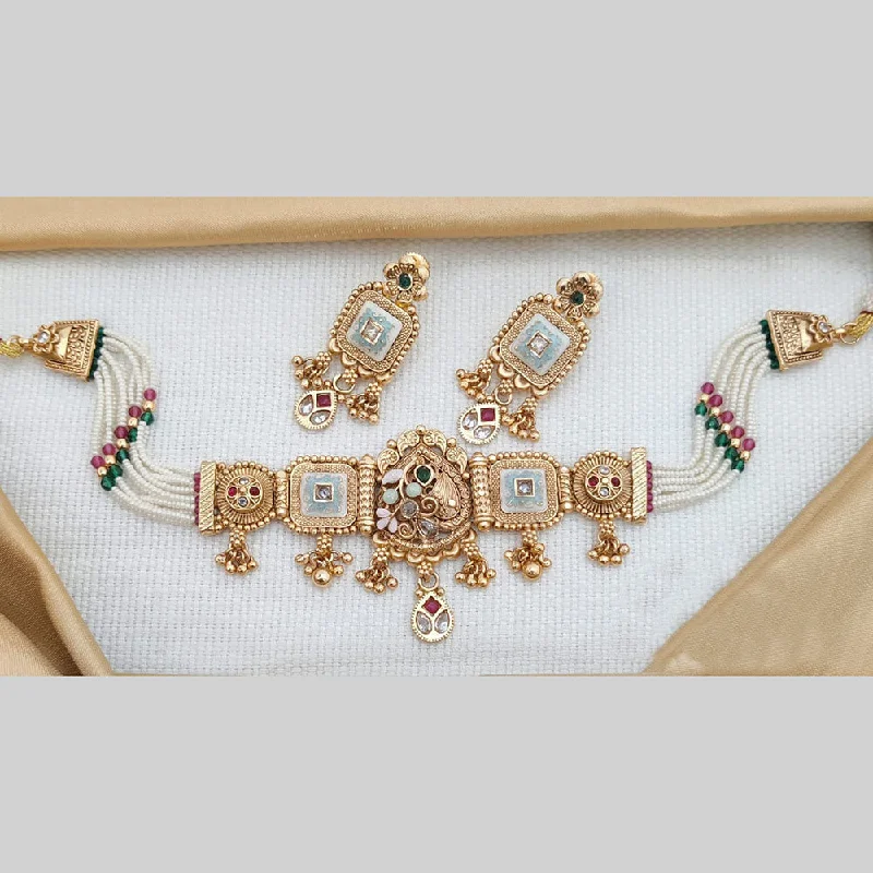 women’s long chain necklace-Akruti Collection Gold Plated Kundan Stone And Meenakari Choker Necklace Set