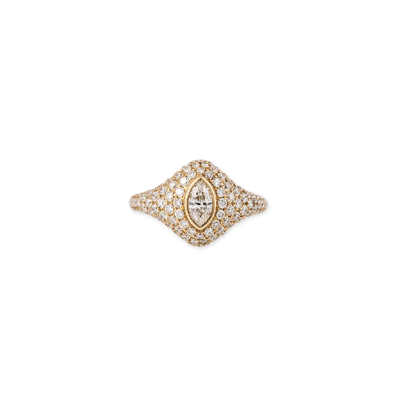 women’s classic solitaire ring-LARGE MARQUISE DIAMOND PAVE SIGNET RING