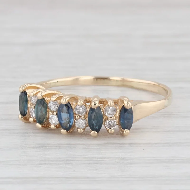 women’s halo gemstone engagement ring-0.62ctw Blue Sapphire Diamond Ring 14k Yellow Gold Size 8.25 Stackable