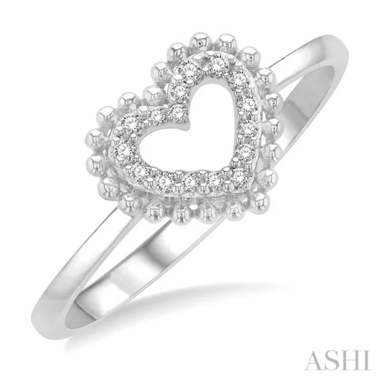 women’s oval ring-1/10 ctw Petite Heart Round Cut Diamond Stackable Fashion Ring in 10K White Gold