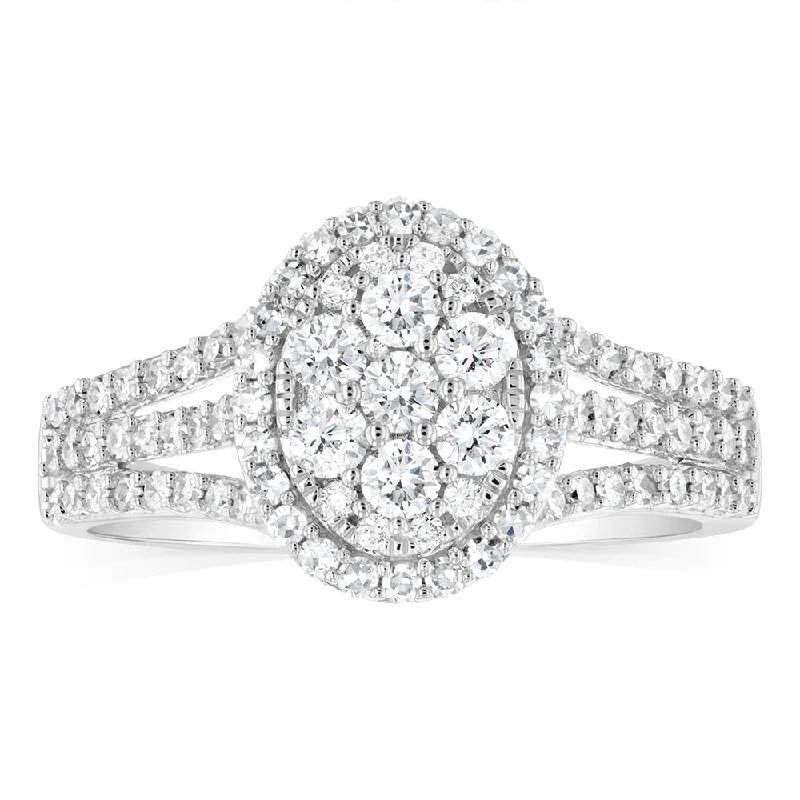 women’s multi-stone engagement ring-Luminesce Lab Grown 1Carat Diamond Ring in 9ct White Gold