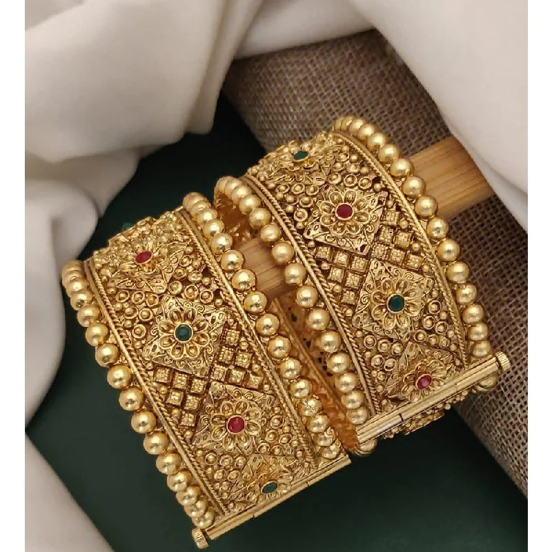 women’s multi-stone bracelet-Akruti Collection Gold Plated Pota Stone Openable Kada