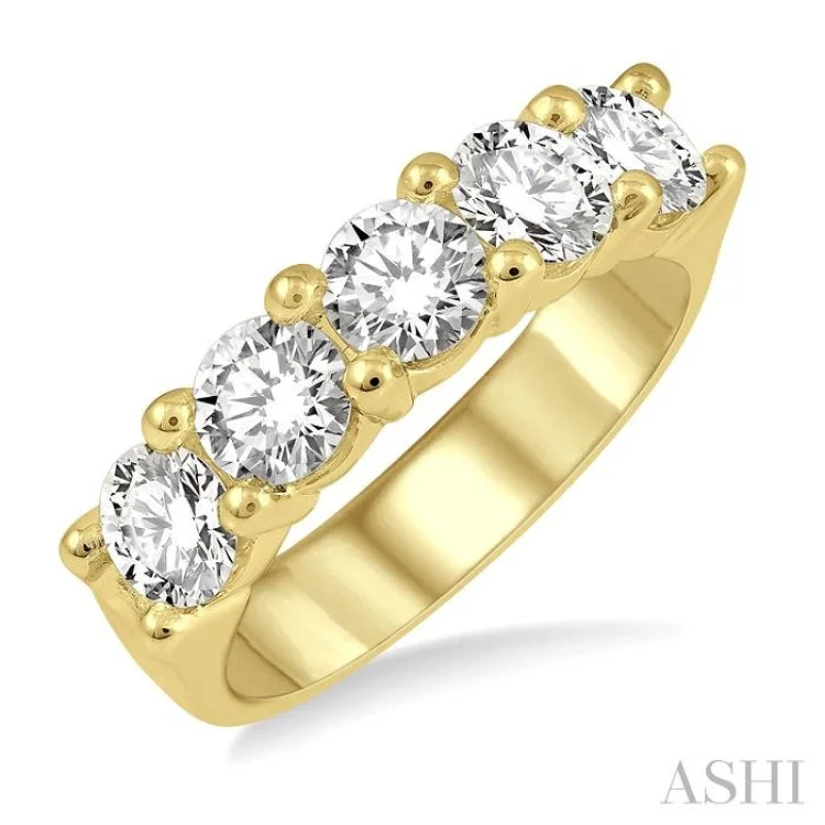 women’s luxury ring-2 ctw 5 Stone Round Cut Diamond Wedding Band in 14K Yellow Gold