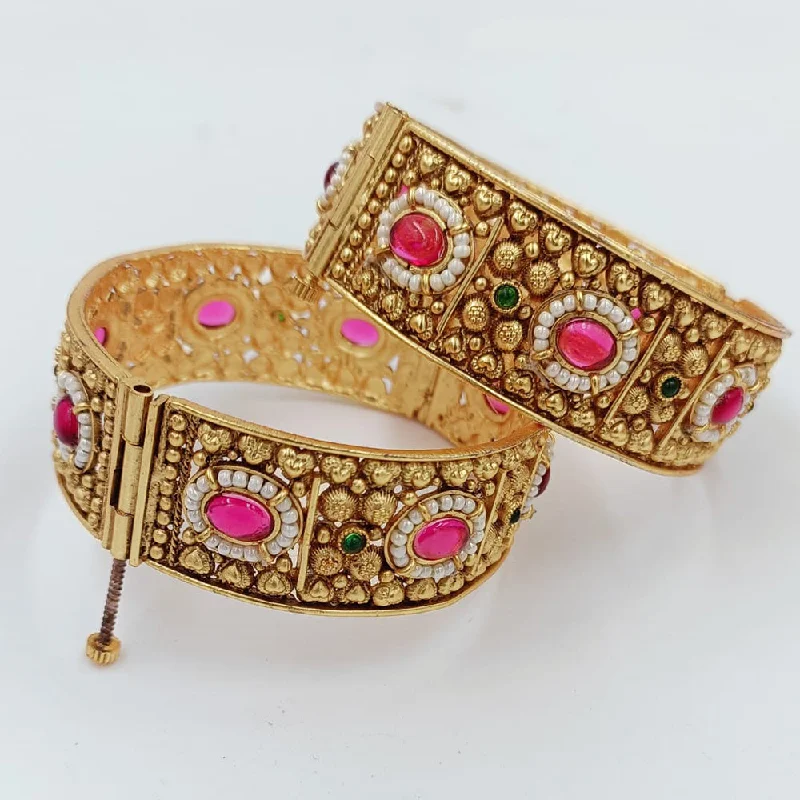 women’s delicate charm bracelet-Pooja Bangles Gold Plated Kundan Openable Bangles Set