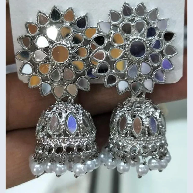 women’s bridal stud earrings-Kavita Art Silver Plated Mirror Jhumki Earrings