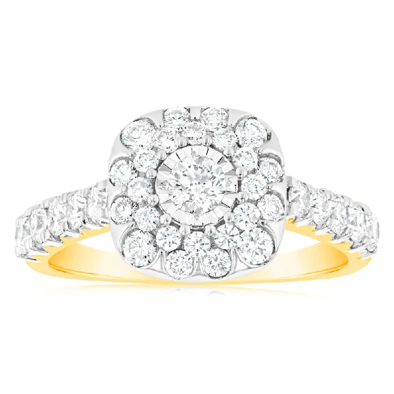 women’s halo engagement ring-Luminesce Lab Grown 1 Carat Diamond Ring in 9ct Yellow Gold