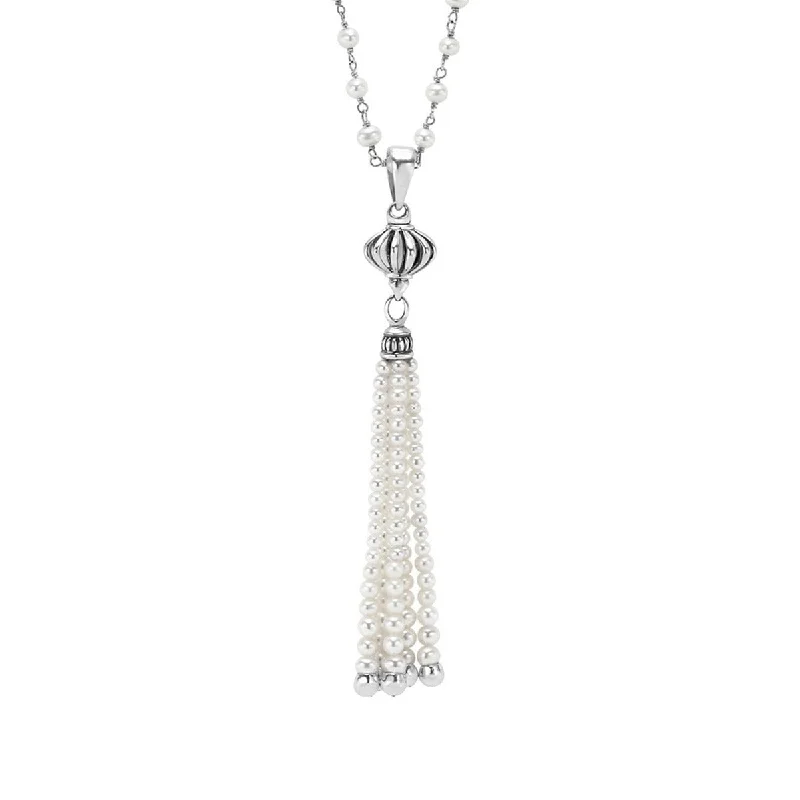 women’s luxury sapphire necklace-Pearl Tassel Pendant Necklace