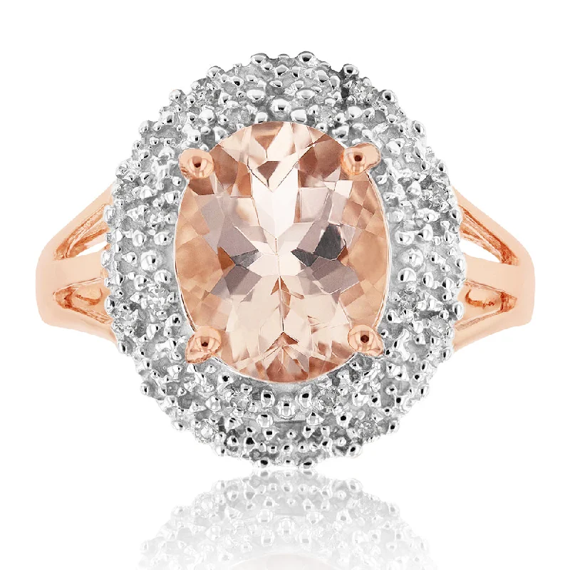 women’s classic solitaire engagement ring-9ct Rose Gold 2.00ct Morganite and Diamond Ring