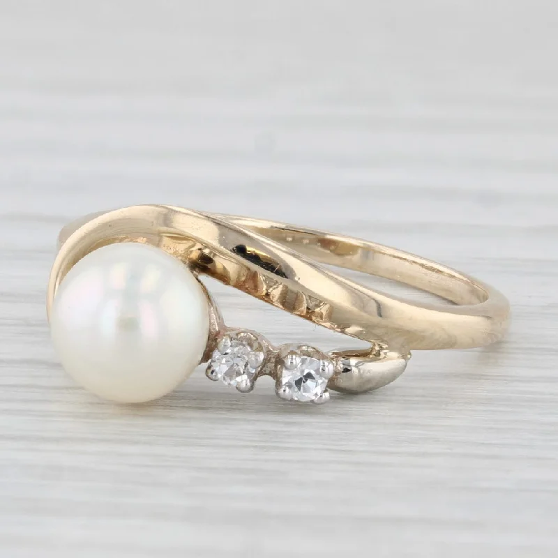 women’s white gold diamond engagement ring-Cultured Pearl Imitation Diamond Ring 14k Yellow Gold Size 7