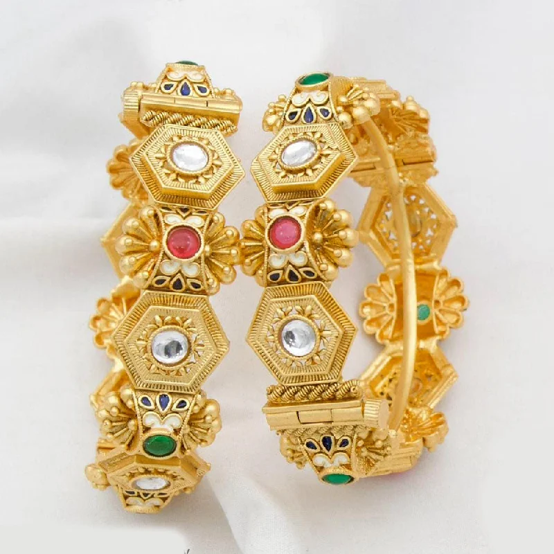 women’s fashionable bracelet-Kavita Art Gold Plated Pota Stone Openable Bangles Set