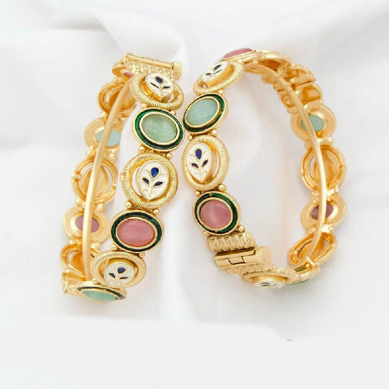 women’s slim bracelet-Kavita Art Gold Plated Pota Stone Openable Bangles Set