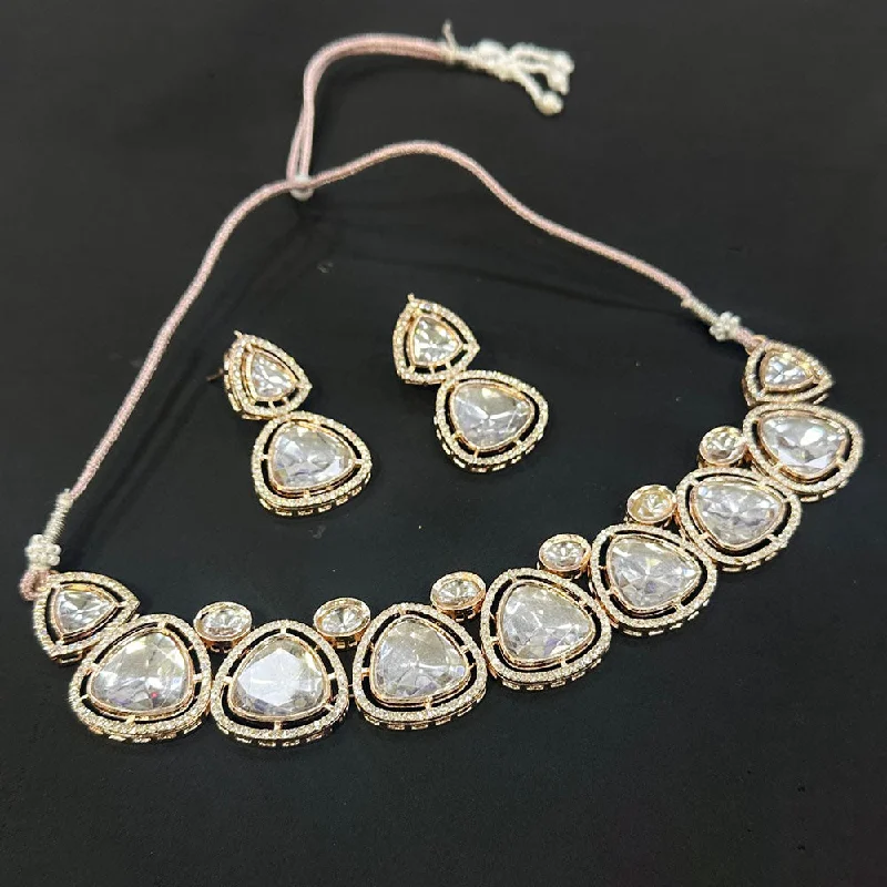 women’s art deco necklace-Akruti Collection Rose Gold Plated Kundan Stone Choker Necklace Set