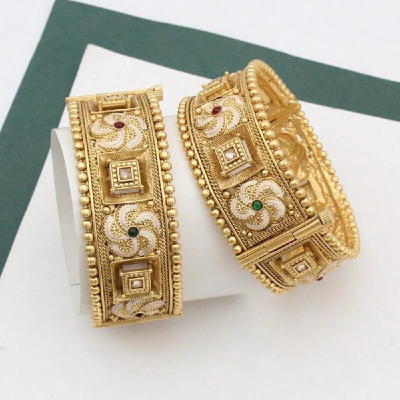 women’s stackable bracelet-Kavita Art Gold Plated Pota Stone Openable Bangles Set