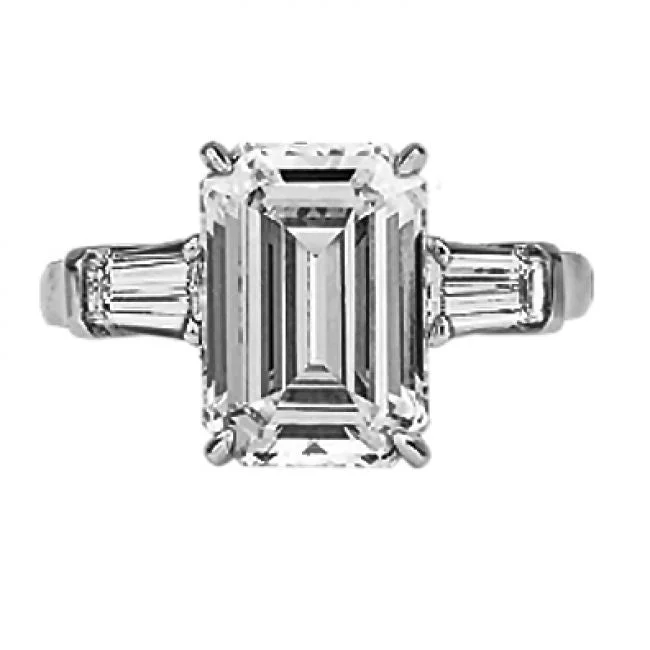 women’s platinum solitaire engagement ring-Platinum and Emerald Cut Diamond Ring