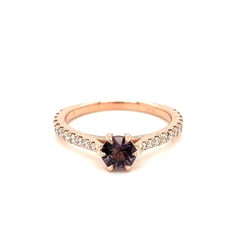 women’s radiant cut gemstone engagement ring-14k Rose Gold Spinel & Diamond Ring by IJC