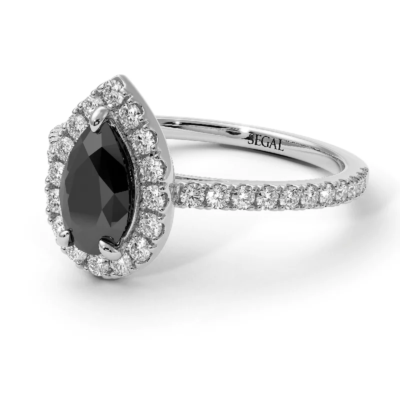 women’s three-stone engagement ring-Pear Shaped Halo Diamond Ring - Janet No. 18